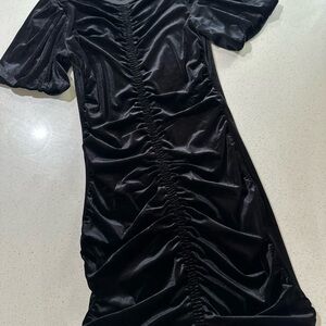 Divided by H&M Black Ruched Bodycon Dress Puff Sleeve